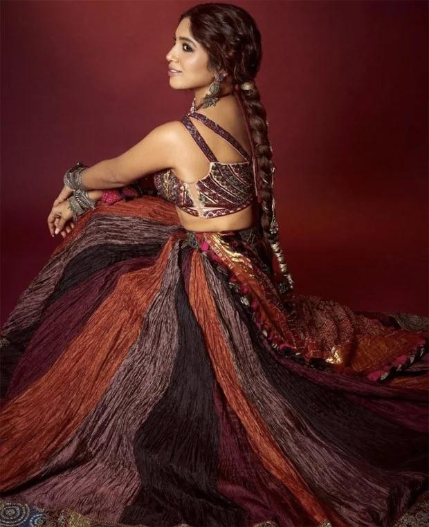 In this ensemble, Bhumi effortlessly embraces her Indian roots in a vibrant, multi-colored lehenga.